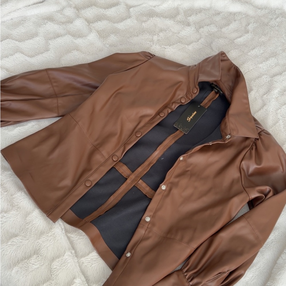 SHEIN Brown Faux Leather Jacket